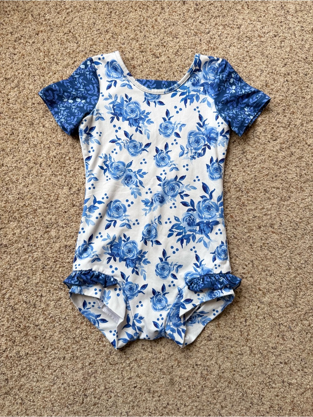 Girls' Blue Floral Ruffle Leotard